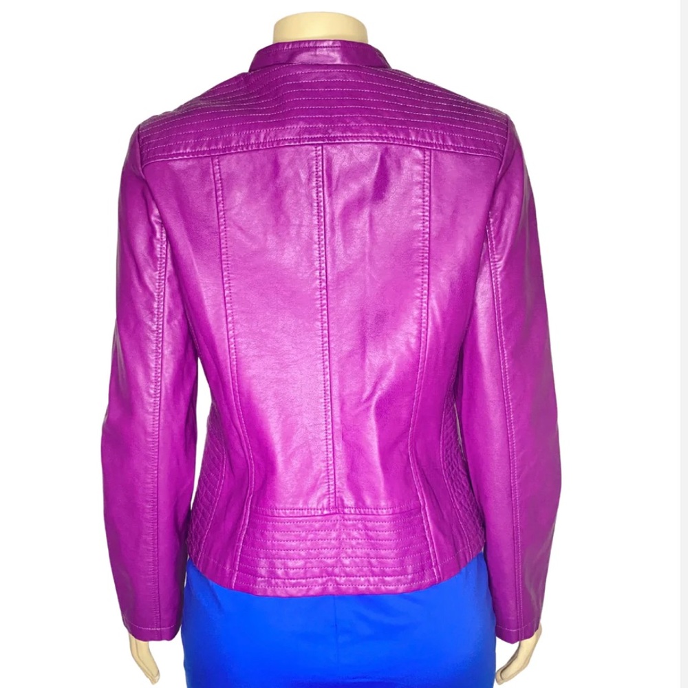 Alfani Fuchsia Leather Zip-Front Jacket - Picture 3 of 3